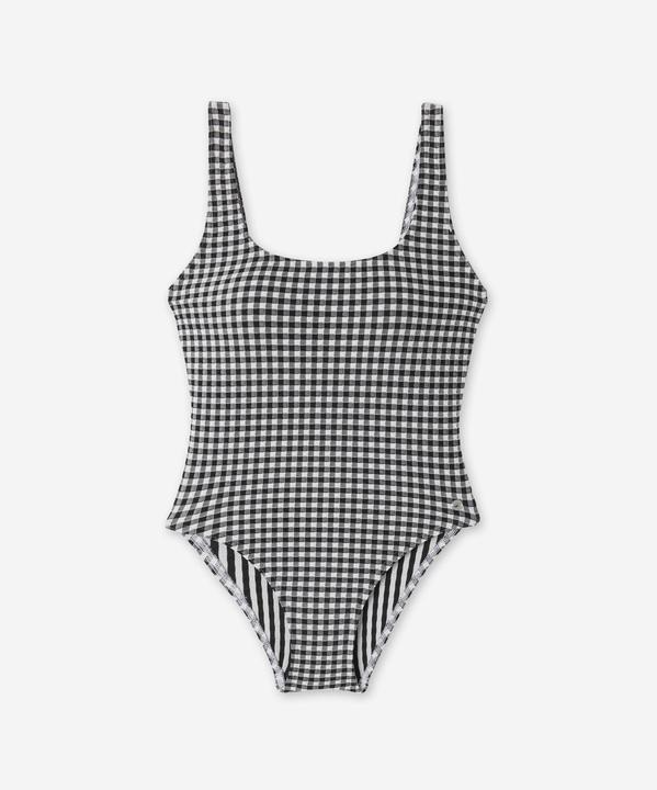 Actual product image Olaian Badeanzug Damen strukturiert Aurely Vichy schwarz/weiss (34, 36)