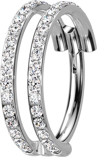 Produktbild Star Piercing Micro Segmentring klappbar silber zwei Ringe doppelreihe Kristalle (ohne Messing, Titan)