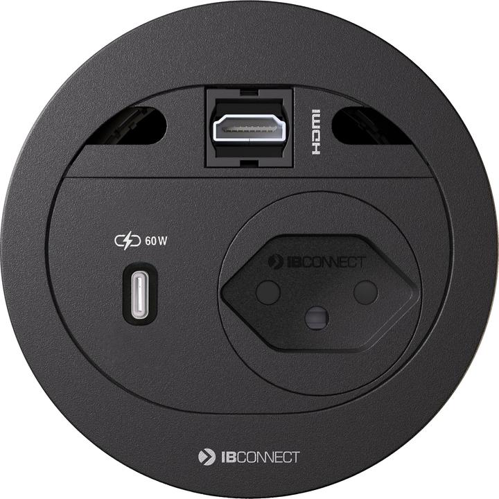 Produktbild IB Connect DIVUS Steckdoseneinheit schwarz 1x Typ 13 1x USB-C 60W 1x HDMI
