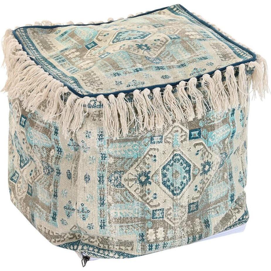 DKD Home Decor, Sgabello + Pouf, Pouffe Casablanca Blue Fringe 40 x 40 x 40 cm