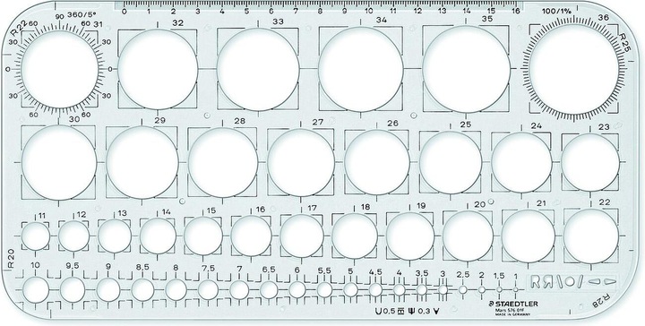 Nutritional values and ingredients Staedtler Mars 576 01 F Circle template, circles from 1 to 36 mm Ø, 270 x 130 mm (345 mm)