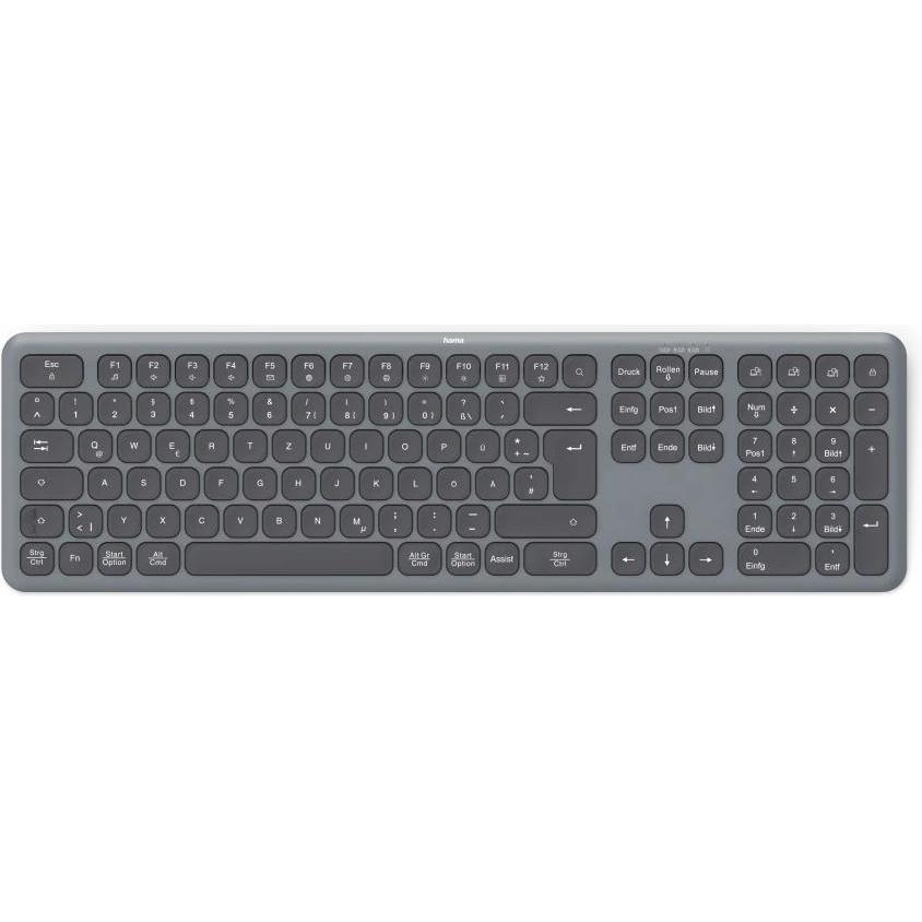 Hama Multi-Device-Tastatur WK-550 kabellos Funk u. Bluetooth SW QWERTZ (DE, Kabellos), Tastatur, Schwarz, Grau