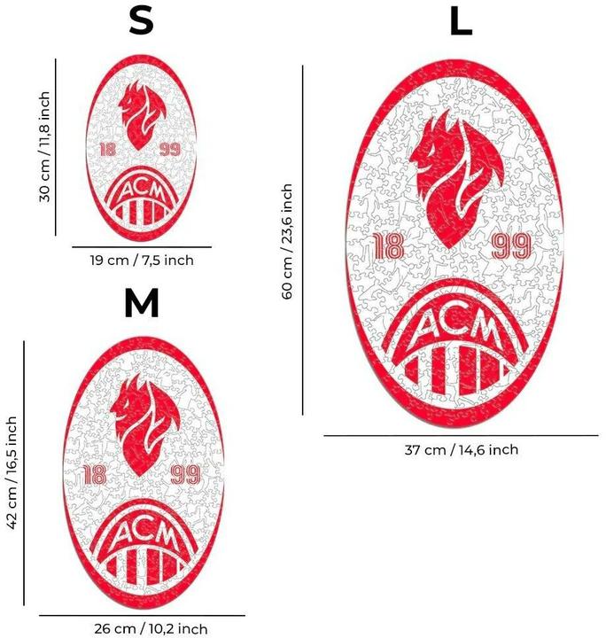 Actual product image Iconic AC Milan - Retro Logo - Wooden Puzzle Size M (270 pieces) (270 pieces)