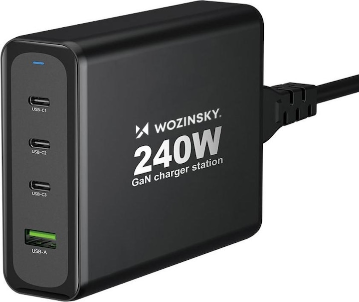 Produktbild Wozinsky WGCSB 240W GaN-Wandladegerät USB-A / 3 x USB-C - Schwarz (240 W)