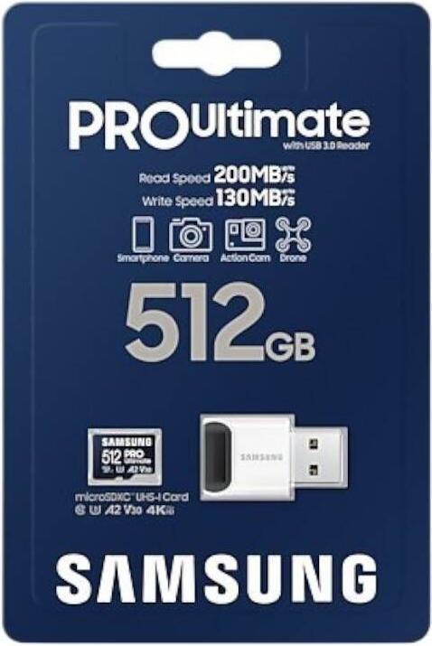 Immagine prodotto Samsung PRO Ultimate con lettore di schede (512 GB, microSDXC, U3, UHS-I)
