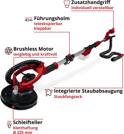 Productafbeelding Einhell 18V accu droogbouwschuurmachine TE-DW 18/225 Li (Excentrische schuurmachine)