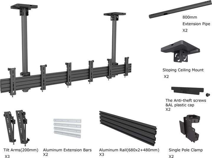 Produktbild Multibrackets Deckenhalter 3x, 30"- 42", schwarz, VESA 100x
