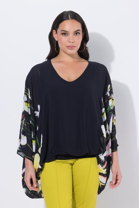 Actual product image Ulla Popken Iris Print Layered Chiffon Blouse (60)