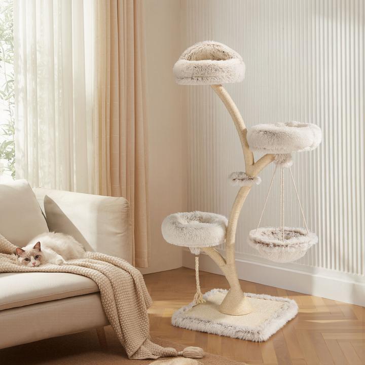 Produktbild Wiltec Fudajo Designer Kratzbaum Hängeliege Katzenkratzbaum Katzenbaum Katzenmöbel (169 cm, Creme)