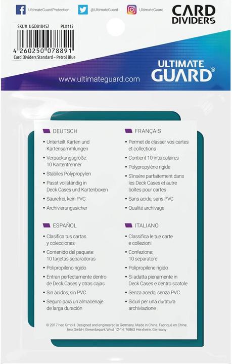 Actual product image Ultimate Guard Card Separator Standard Size Petrol Blue 10