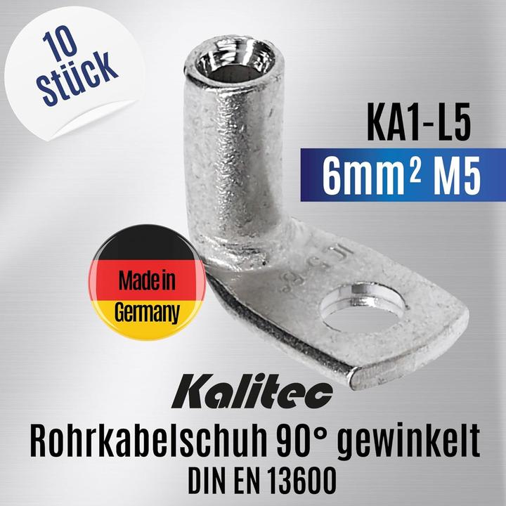 Image du produit Kalitec 10 pièces KA1-L5 Cosses tubulaires commerciales coudées 6mm² M5 I sans trou d'inspection I 90° I Ma