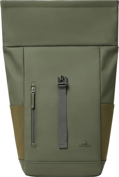 Actual product image Rivacase Rolltop Eco Waterproof RPET PU Leather Backpack for Men and Women, Olive Green (17 l)