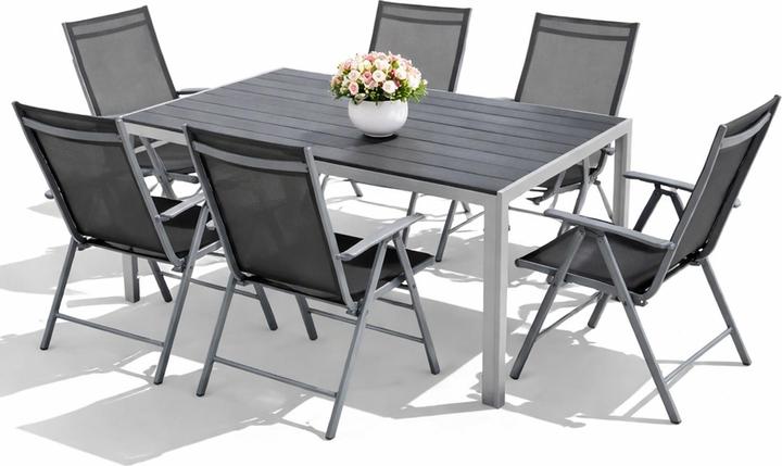 Actual product image Mojawo 7-piece garden furniture set aluminium silver non-wood 180x90cm + 6 high-back chairs