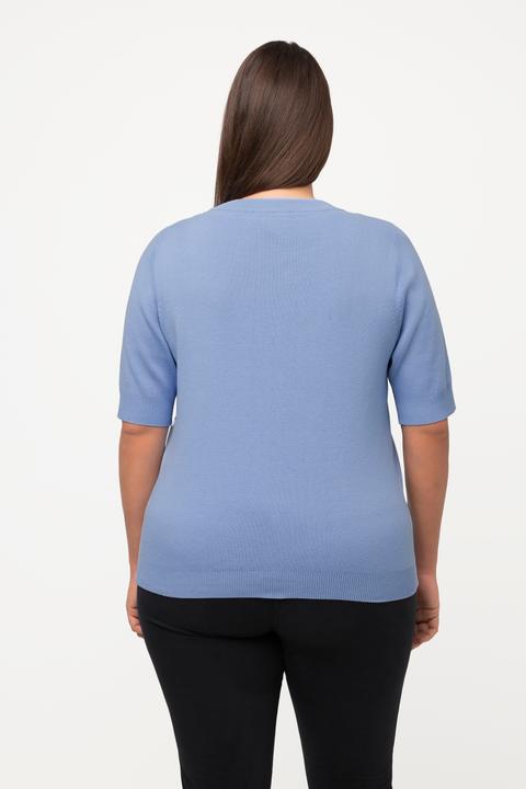 Immagine prodotto Ulla Popken Maglione a costine in cotone biologico con scollo a girocollo e mezze maniche (46, 48)