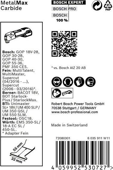 Image du produit Bosch Professional Zubehör EXPERT MetalMax PAIZ 32 AIT Feuille pour outils multifonctions, 50 x 32 mm, 10 pièces