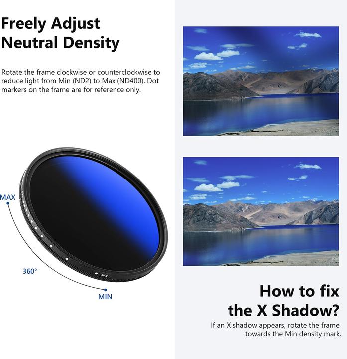 Actual product image Neewer 67MM MRC Adjustable ND Filter ND2 to ND400 (67 mm)