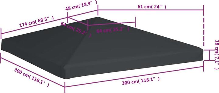 Actual product image vidaXL Pavilion roof 310 g/m² 3x3 m grey (300 cm, 300 cm)