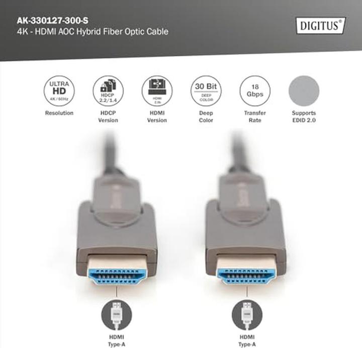 Produktbild Digitus 4K - HDMI® AOC Hybrid Glasfaserkabel mit abnehmbaren Stecker (30 m)