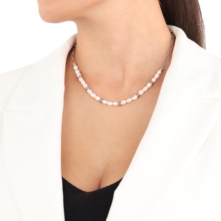 Produktbild S.Oliver Halsschmuck für Damen, Edelstahl, Süsswasserzuchtperle (Edelstahl, 3 cm)