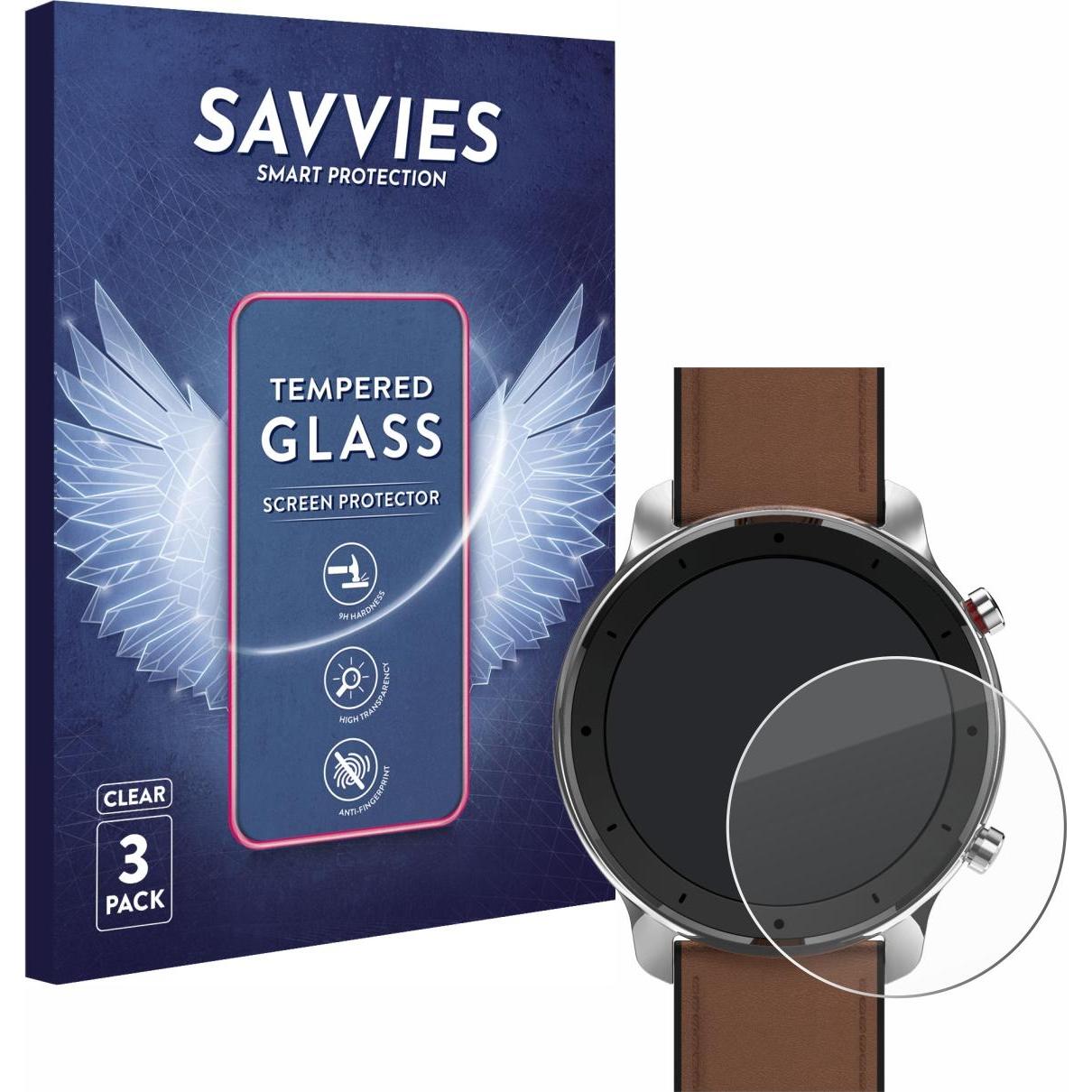 Savvies Panzerglas Hartglas Displayschutz, Smartwatch Schutzfolie, Transparent