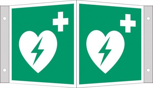 Everglow Angled escape sign AED 20x20cm aluminium