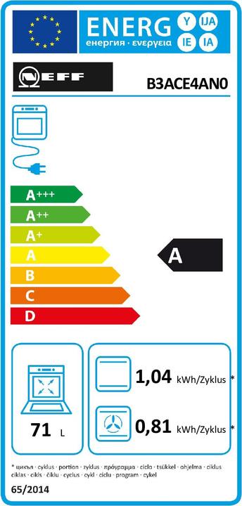 Etichetta energetica Neff Set di forni da incasso, B3ACE4AN0 + Z11TI15X0, BMK3401E