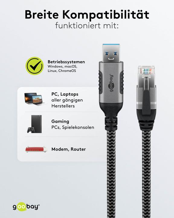 Produktbild Goobay Ethernet-Kabel USB-A auf RJ45 (USB, RJ45 (1x))
