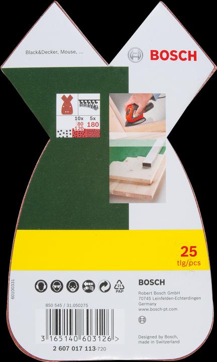 Produktbild Bosch Zubehör Schleifblatt-Set für Multischleifer, 25-teilig, 4 Löcher, 170x98x20 mm, 80 - 180 (80, 120, 180)
