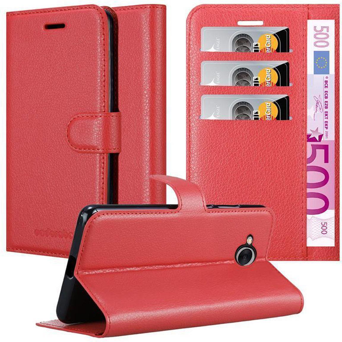 Cadorabo Book mit Standfunktion Cover (Huawei Y6 (2017)), Smartphone Hülle, Rot