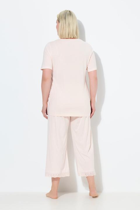 Image du produit Ulla Popken Pyjama en modal, avec broderie ajourée, col en V et manches courtes (50, 52)