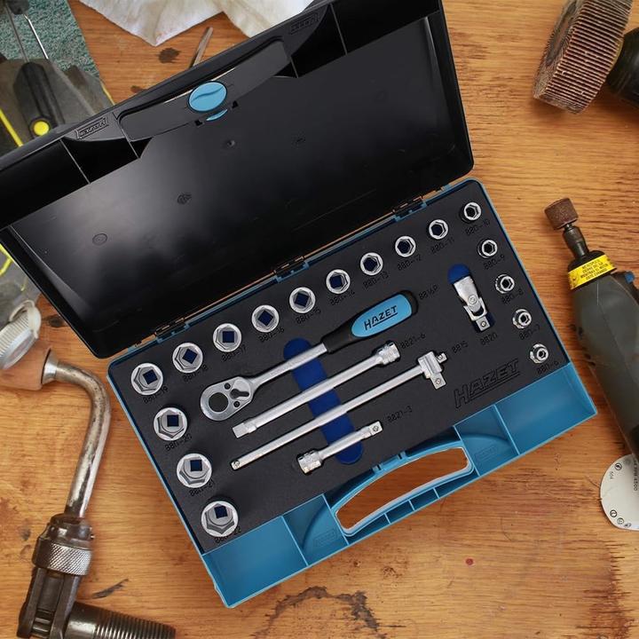 Produktbild HAZET Steckschlüssel Satz 880-2 ∙ Vierkant10 mm (3/8 Zoll) ∙ Aussen Sechskant-Tractionsprofil ∙ 6 - … (10  mm, 11 mm, 12 mm, 13 mm, 14 mm, 15 mm, 16 mm, 17 mm, 18 mm, 19 mm, 20 mm, 21 mm, 22 mm)