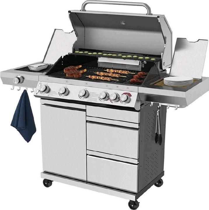 Mr. Grill Gasgrill Expert 6 Brenner + Seitenbrenner Edelstahl (25 kW)