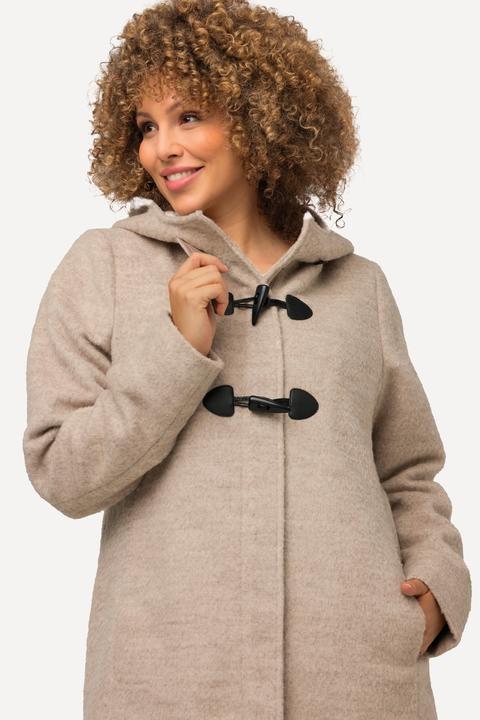 Image du produit Ulla Popken Duffle-coat en laine mélangée, ligne en A avec capuche, manches longues et boutons oblongs (42, 44)