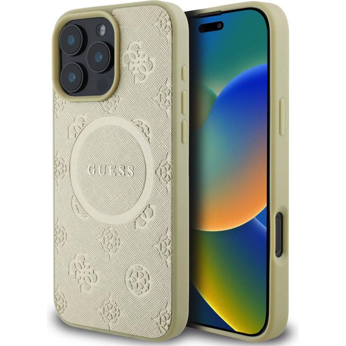 Guess GUHMP16LPSAPSMED iPhone 16 Pro 6,3"złoty/gold HC MagSafe Safiano Peony Classic Logo (Apple iPhone 16 Pro) (GUE003815-0)