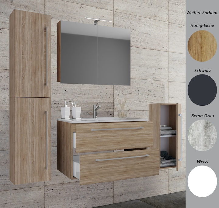 Immagine prodotto VCM Lavabo 5 pezzi Lavabo Badinos 2 cassetti Armadio a specchio