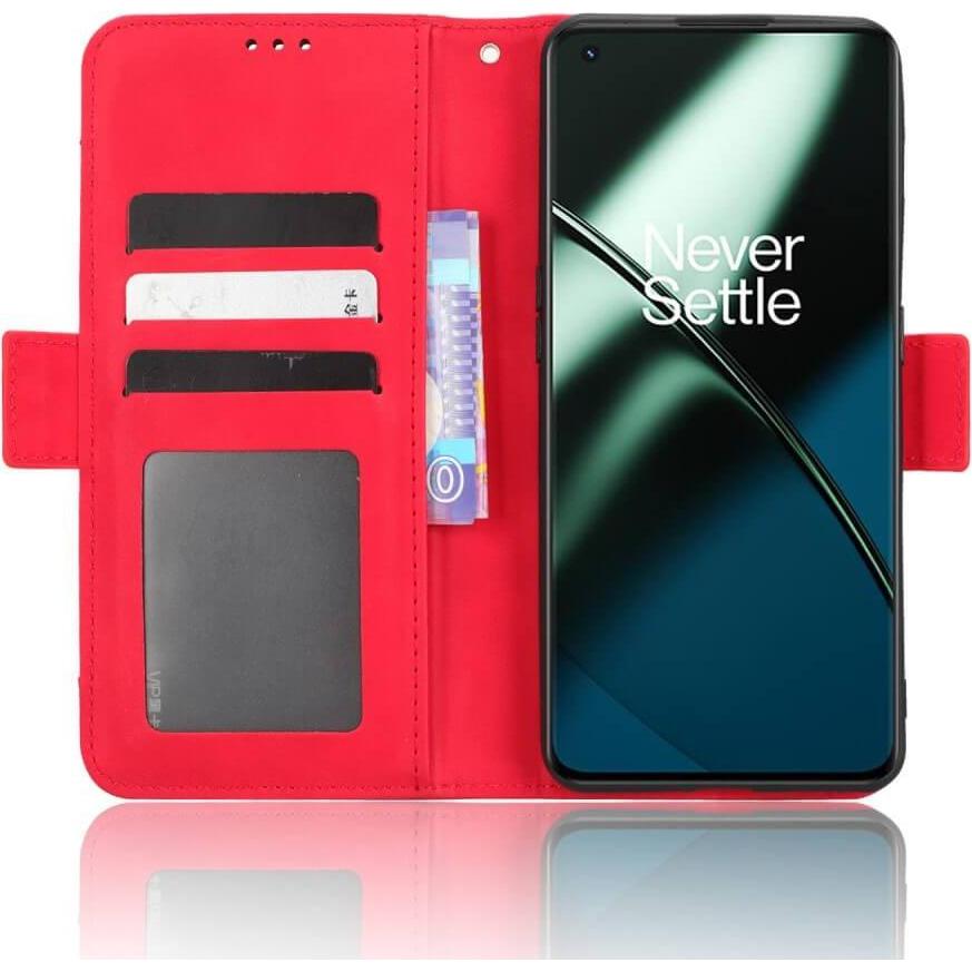 Thumbnail - Cover-Discount One Plus 11 - Etui mit vielen Kartenfächer rot (OnePlus 11), Smartphone Hülle, Rot