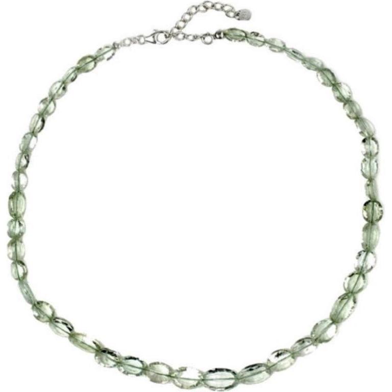 Xen, Halsschmuck, grüner Ametyst - Collier oval facettiert 45 + 5 cm 925 Silber, (925 Sterling Silber, 45 cm)