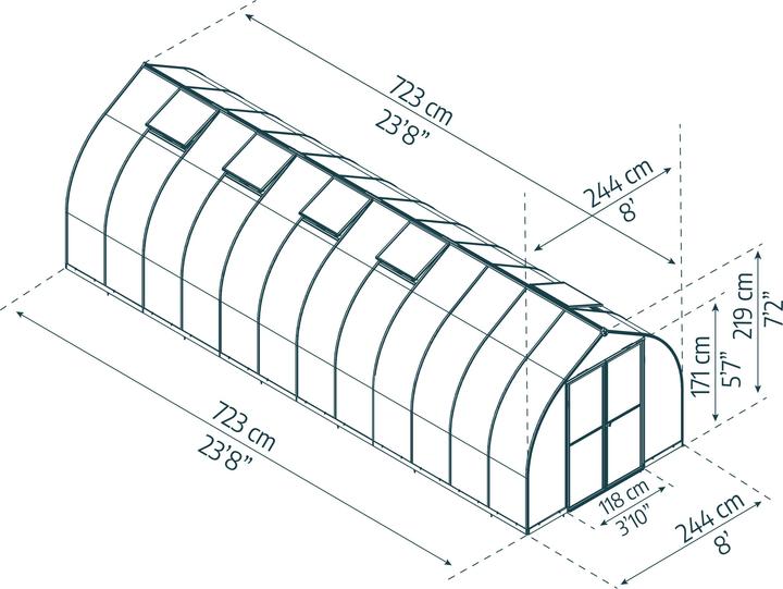 Produktbild Palram Gewächshaus Bella 244x724cm Silber