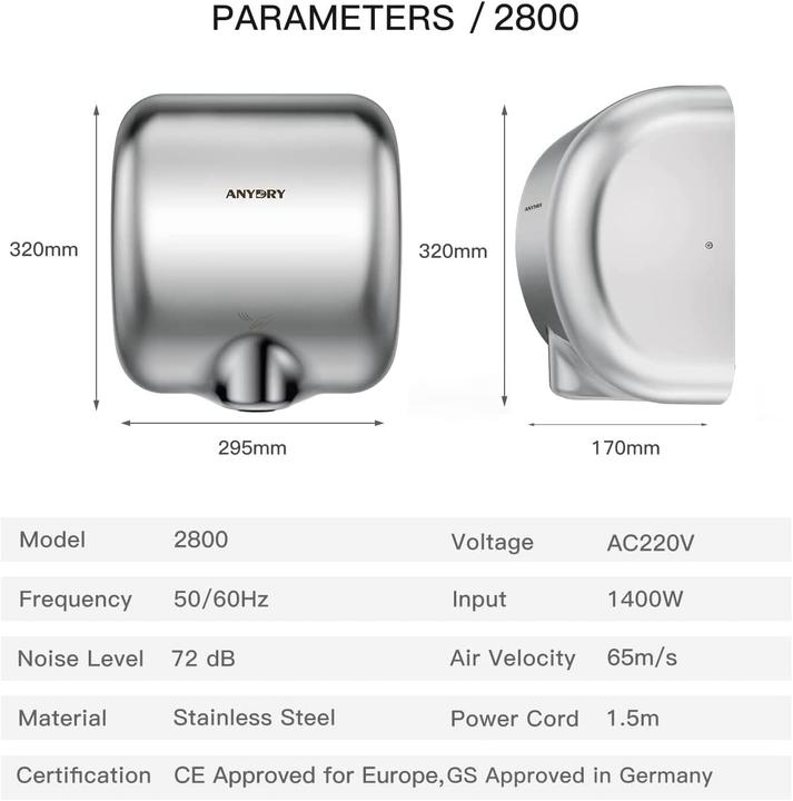 Produktbild Anydry 2800 Händetrockner, Schnell & Automatisch
