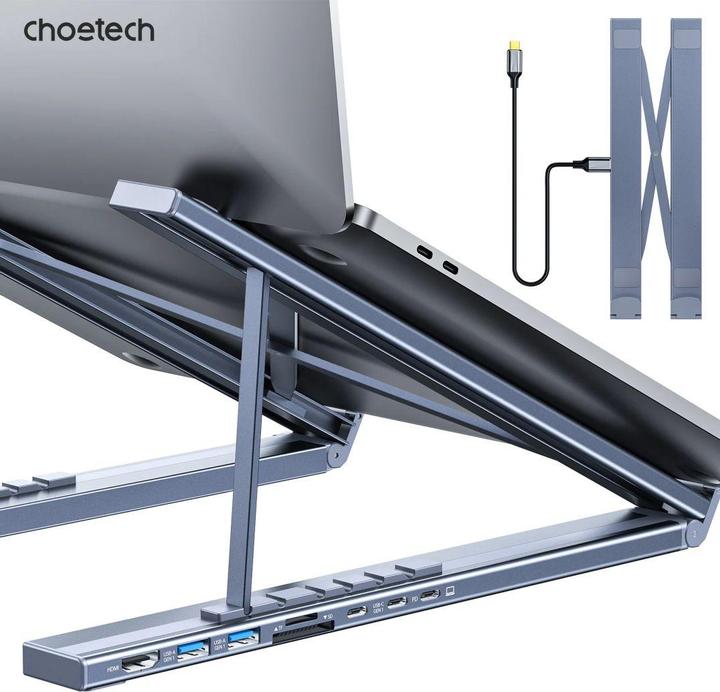 Produktbild Choetech 7in1 Laptop Stand Docking Station HUB-M48 (black) (USB-C, 7 Ports)
