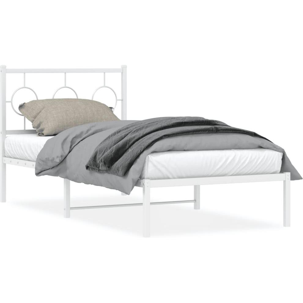 VidaXL, Bett, Bettgestell mit Kopfteil Metallbett Bett Einzelbett Weiss 90x200cm (90 x 200 cm)