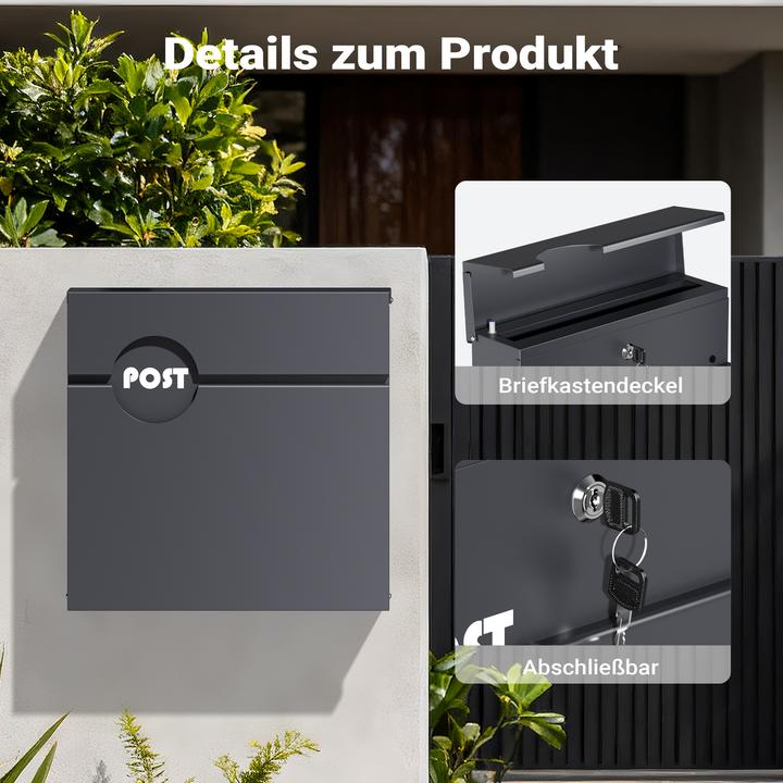 Produktbild Wiltec Briefkasten Anthrazit V62 Postkasten Stahl Zeitungsfach Wandbriefkasten