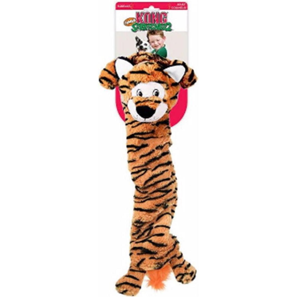 KONG Stretchezz Jumbo Tiger (Apportieren, Quietscher, Hundespielzeug), Hundespielzeug