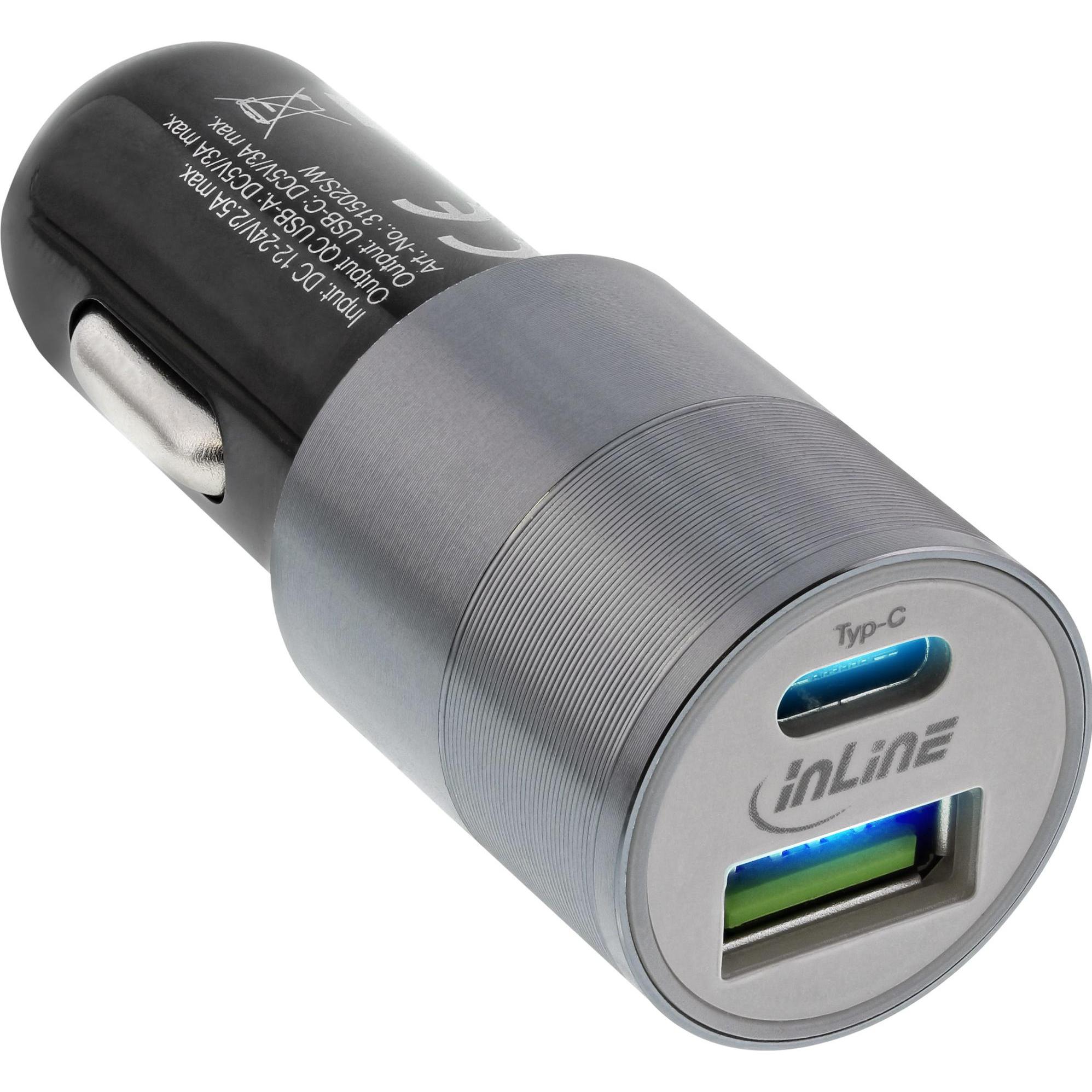 InLine Adattatore di alimentazione per auto USB, Adattatore per auto, Nero