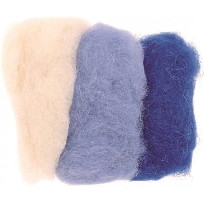 Glorex Schafwolle 3x10g blau-mix, Garn + Wolle, Blau