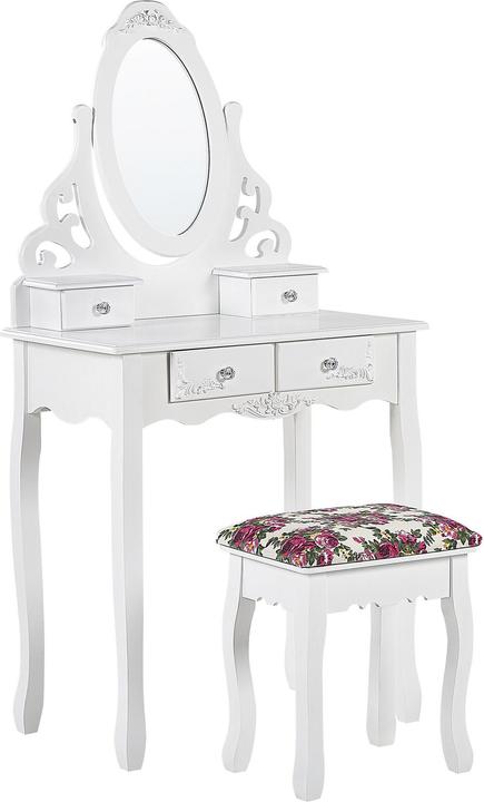 Produktbild Beliani Schminktisch mit ovalem Spiegel Hocker 4 Schubladen weiss AMOUR (39 x 30 x 47 cm)