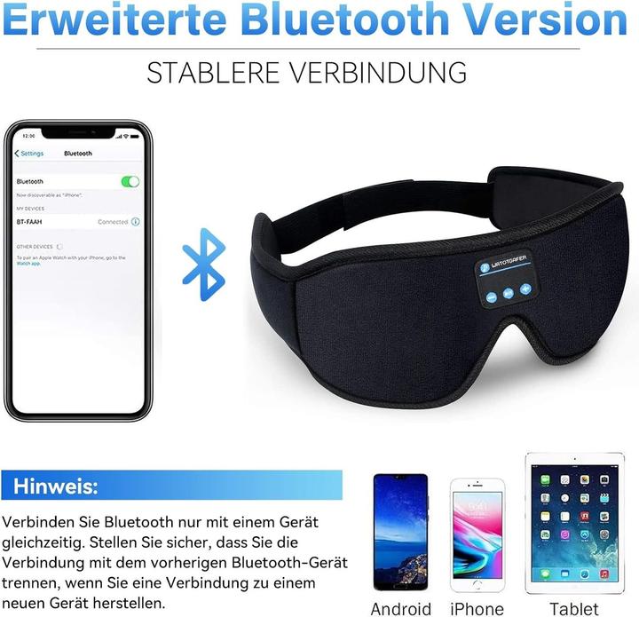 Image du produit Cbx Masque de sommeil Bluetooth avec écouteurs, écouteurs de sommeil sans fil (12 h, Sans fil)