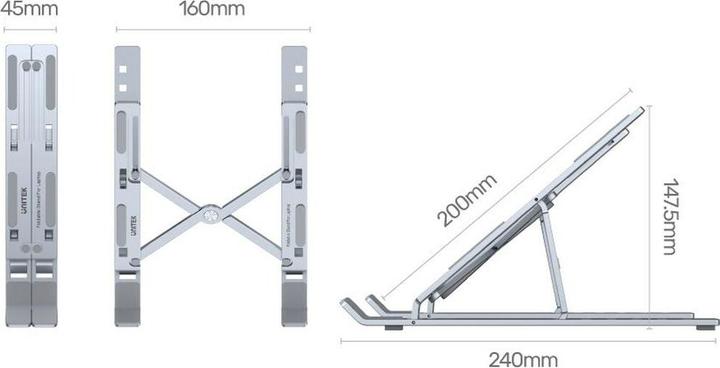 Productafbeelding Unitek Laptopstandaard Laptopstandaard, inklapbaar, aluminium