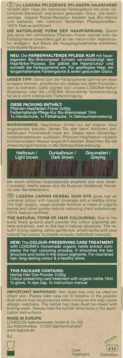 Valeurs nutritives et ingrédients Logona Teinture végétale en poudre pour cheveux, brun café (090 Brun foncé)