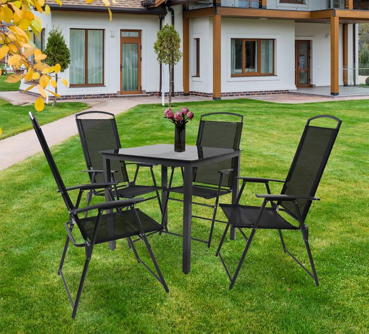 Produktbild VCM 5-tlg. Gartenmöbel Set Sitzgruppe 80x80 Schwarzglas (80 cm)